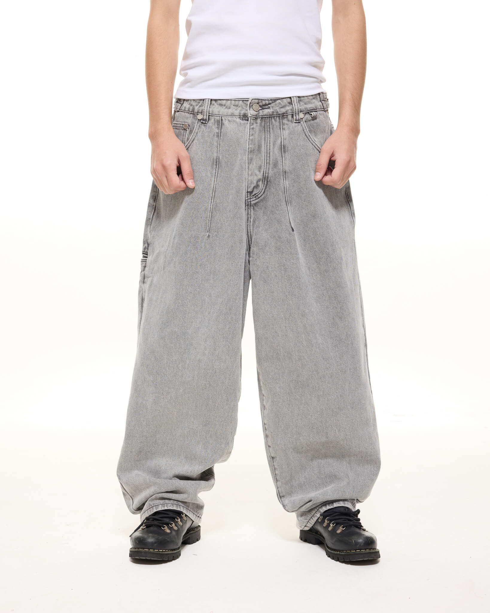 DENIM BAGGY JEANS - WASHED GREY - Image 3