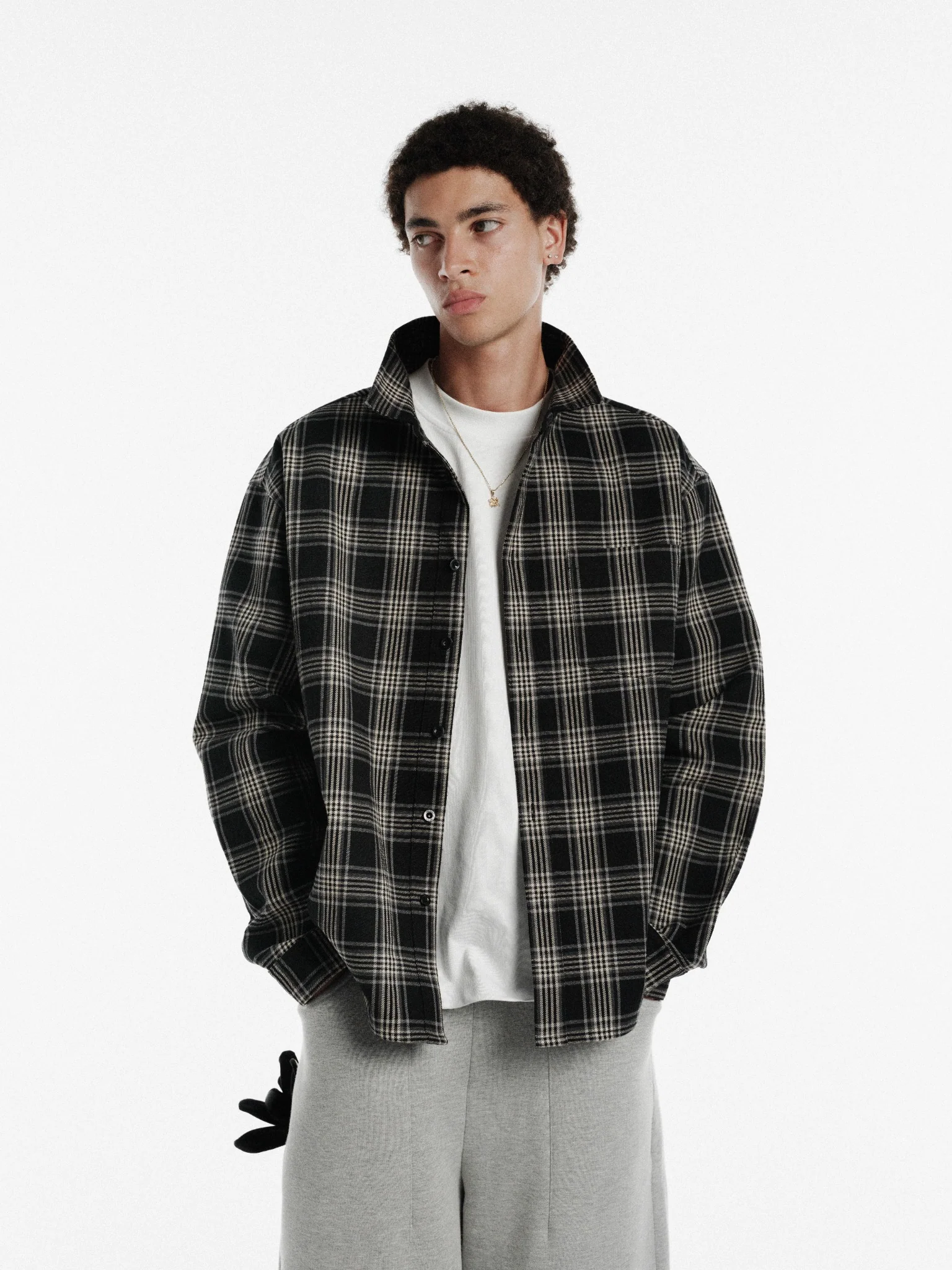 FLANNEL LS SHIRT - BLACK - Image 3