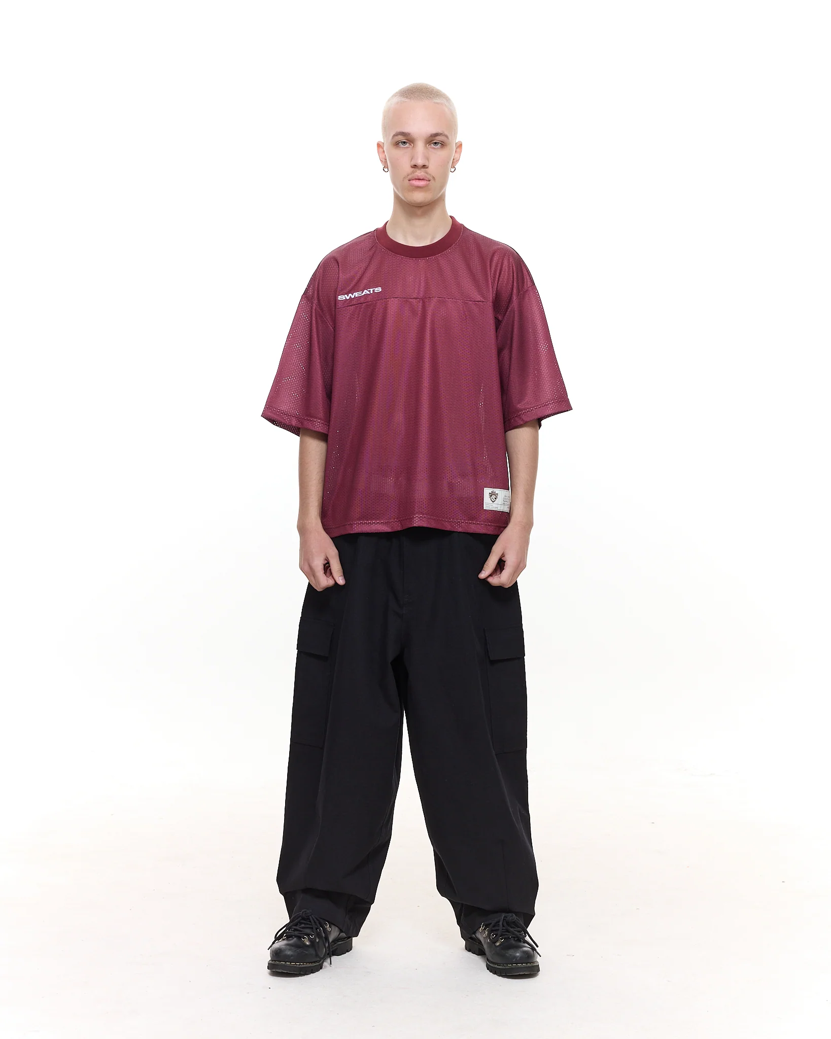 MESH SS T-SHIRT - BURGUNDY - Image 4